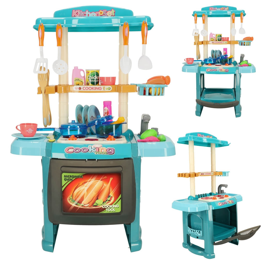 Children's plastic kitchen with light and tap blue