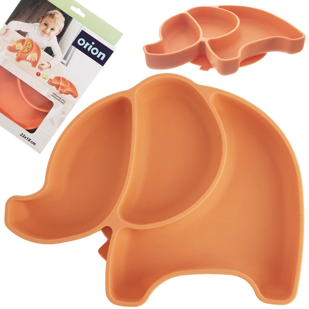 Children's plate silicone divided orange elephant 23.5x19x3.5 cm