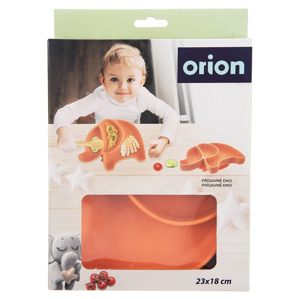 Children's plate silicone divided orange elephant 23.5x19x3.5 cm