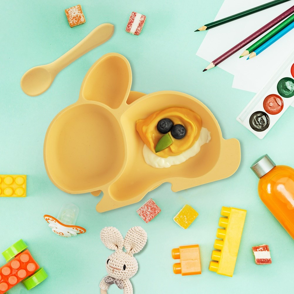 Children's plate silicone divided yellow bunny 23x18.5x3.5 cm