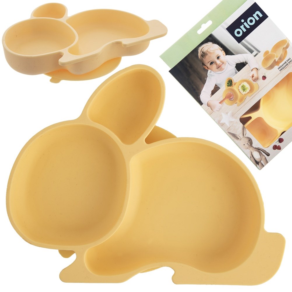Children's plate silicone divided yellow bunny 23x18.5x3.5 cm