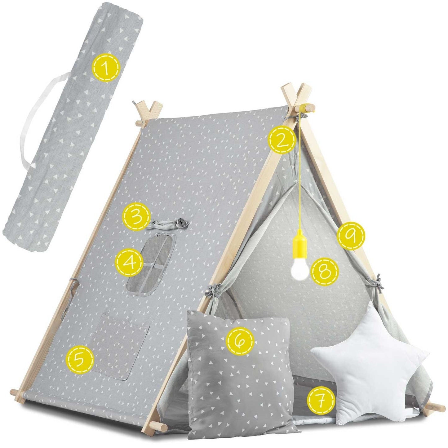 Children's play tent with lamp Nukido - gray