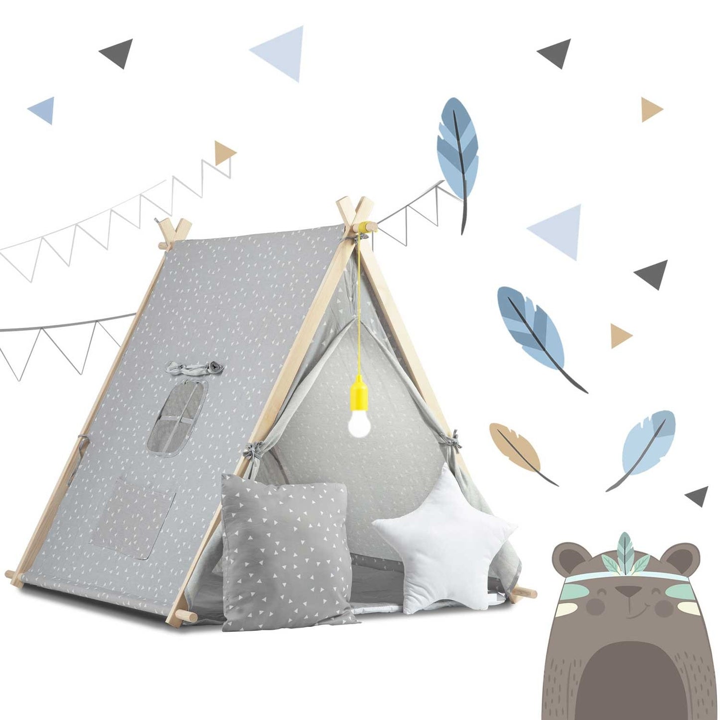 Children's play tent with lamp Nukido - gray