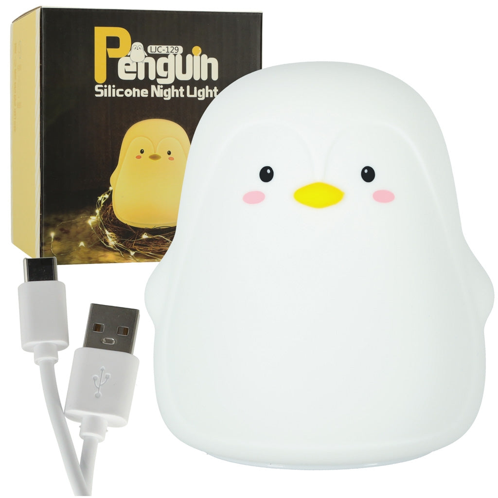 Children's silicone LED night light white penguin