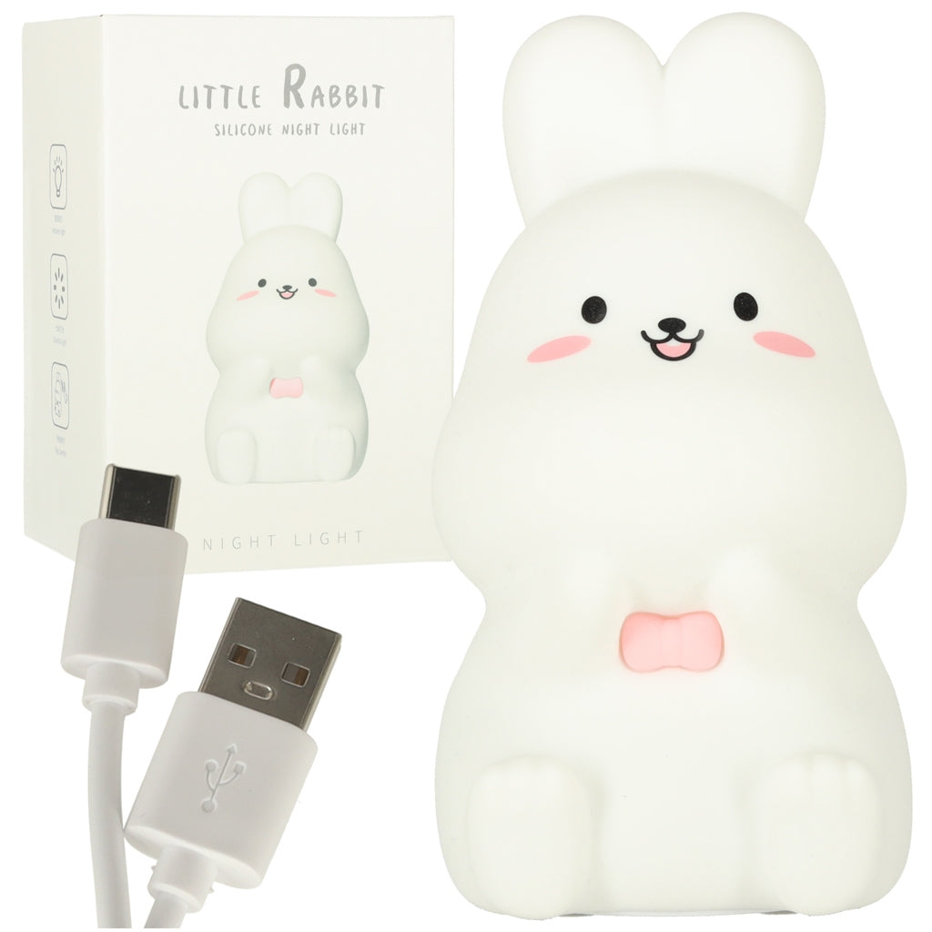 Children's silicone LED night light white with pink bunny