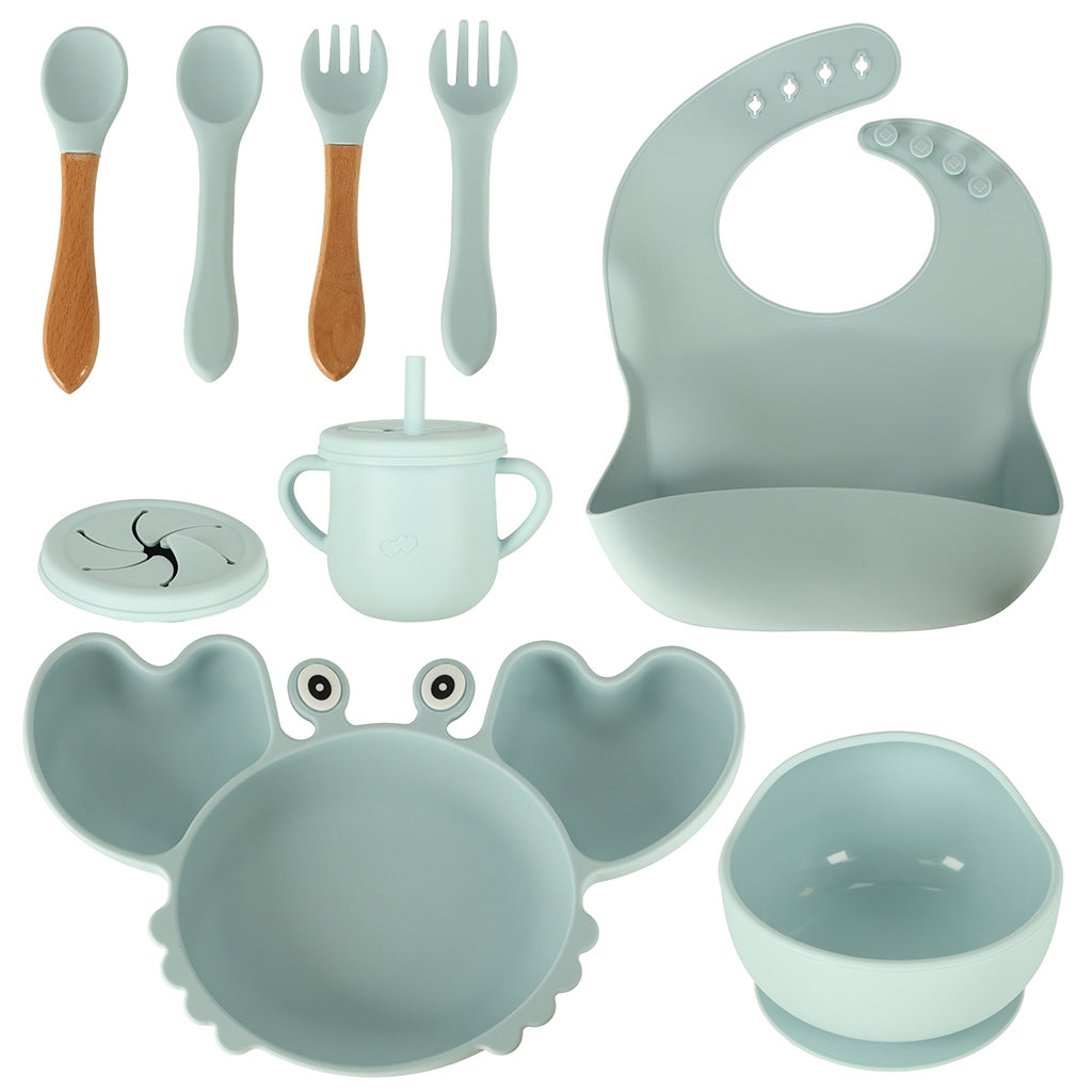 Children's silicone utensils crab set of 9 pieces blue