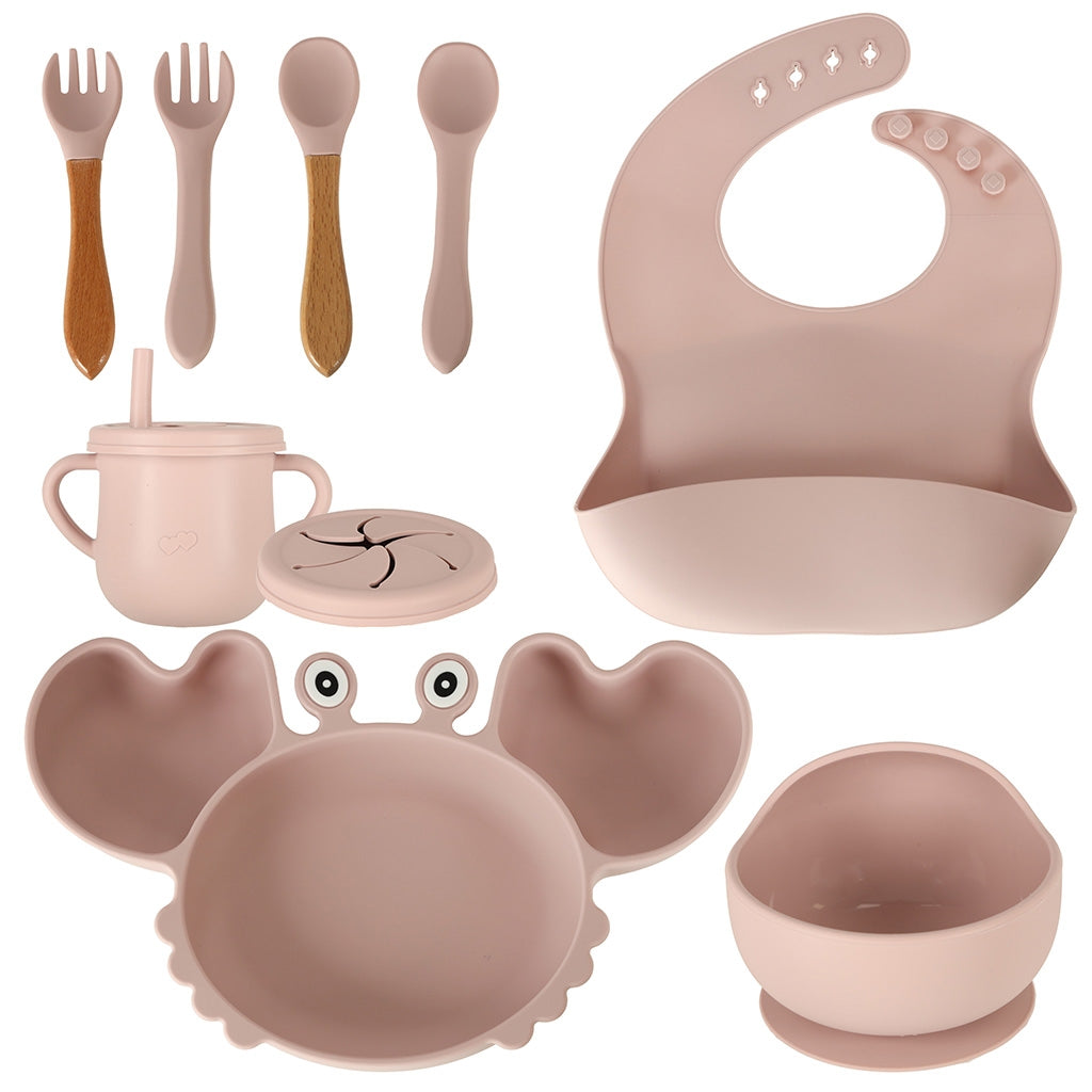 Children's silicone utensils crab set of 9 pieces pink