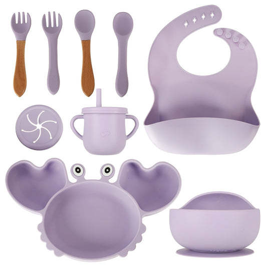 Children's silicone utensils crab set of 9 pieces purple