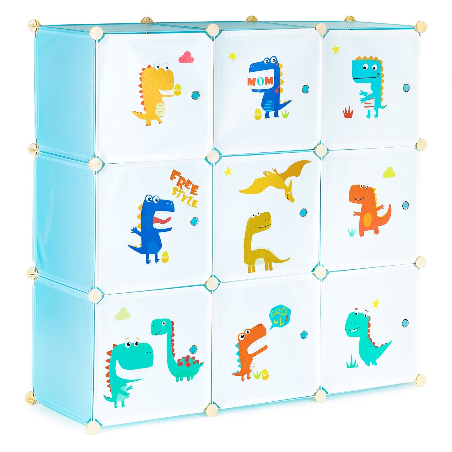 Children's storage cabinet with 9 shelves