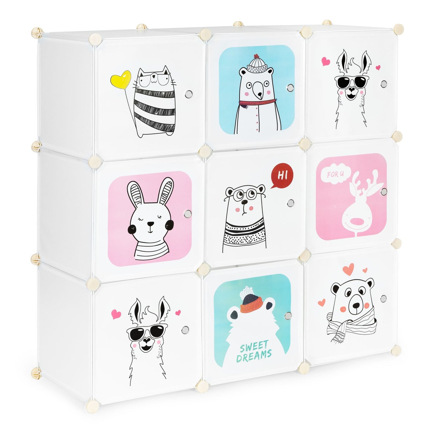 Children's storage cabinet with 9 shelves