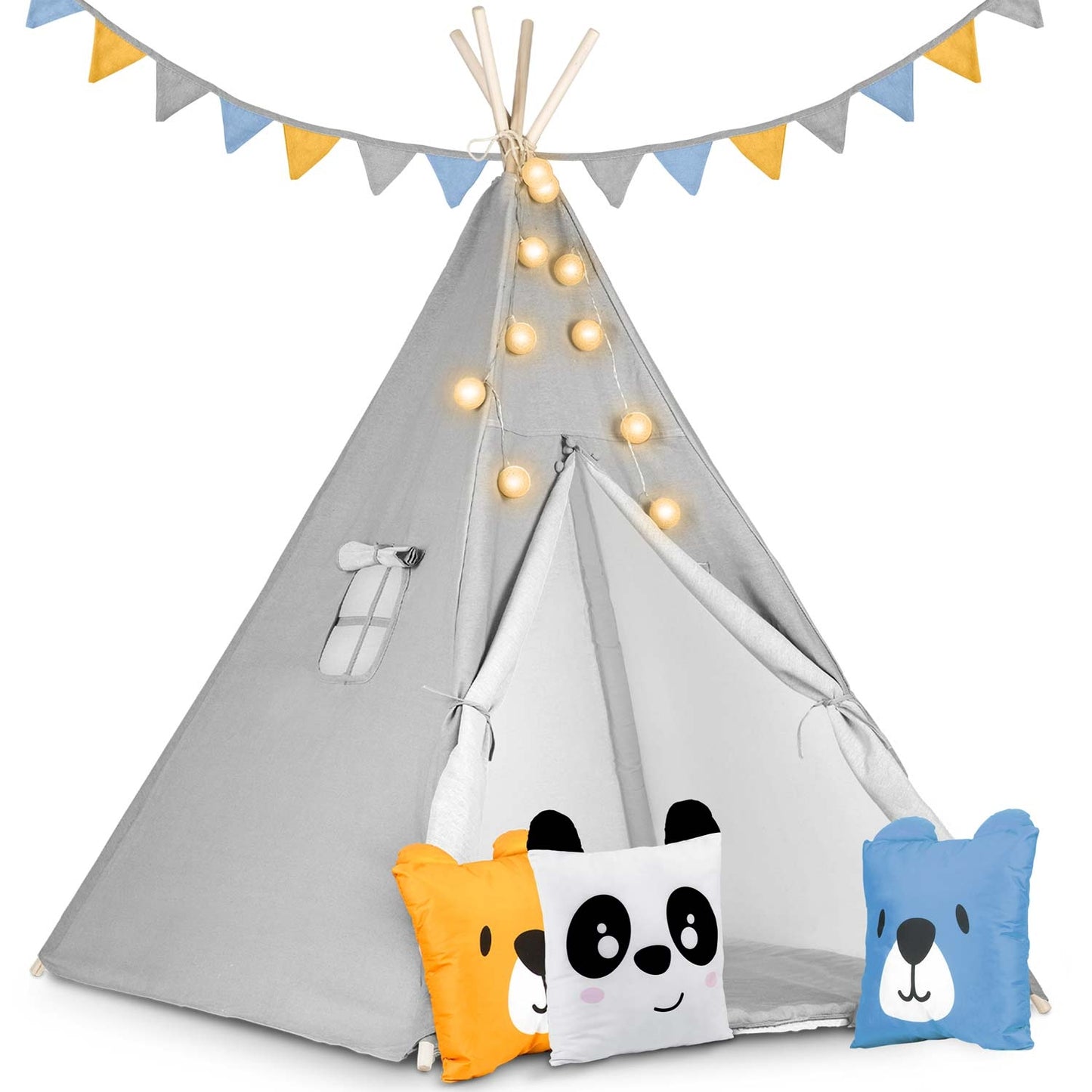 Children's teepee tent with string light Nukido - gray