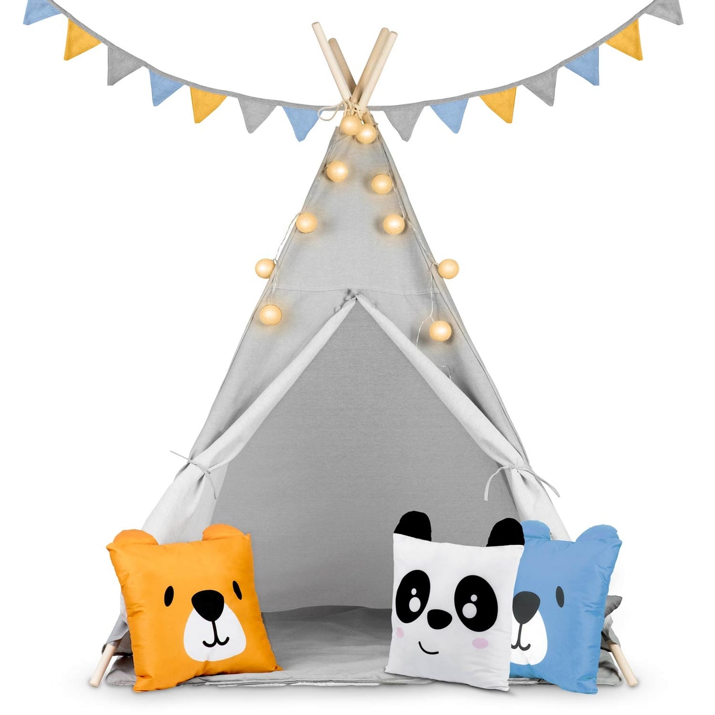 Children's teepee tent with string light Nukido - gray