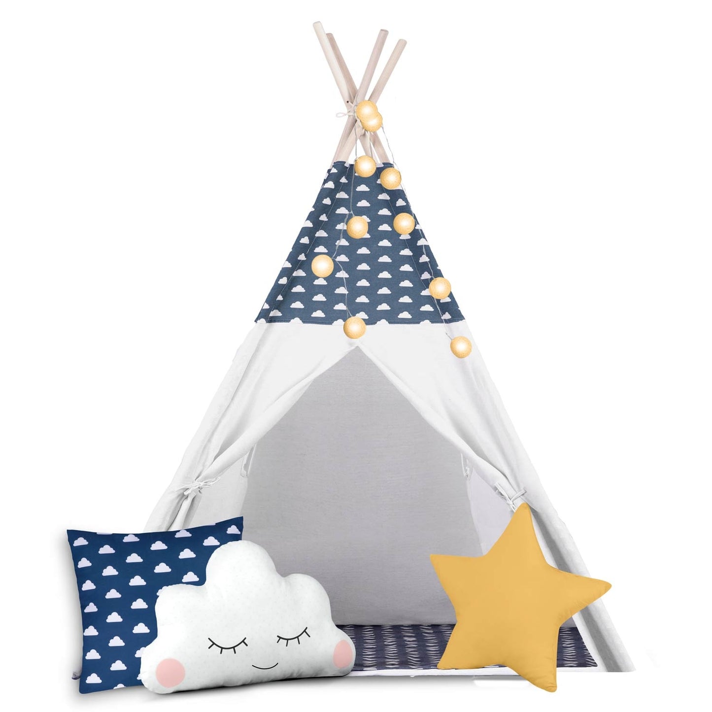 Children's tipi tent with string light Nukido - navy blue