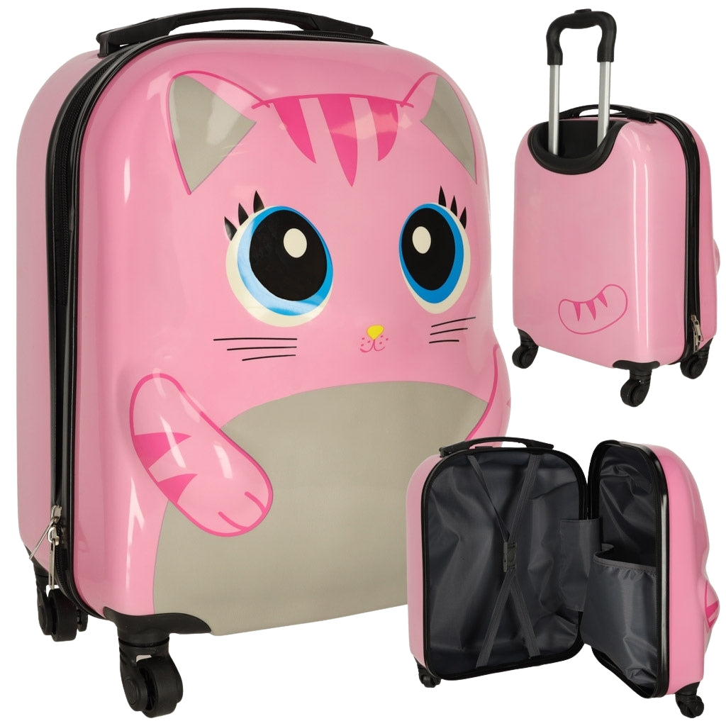 Children's travel case on wheels cat pink