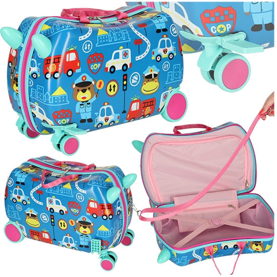 Children's wheeled travel case vehicles