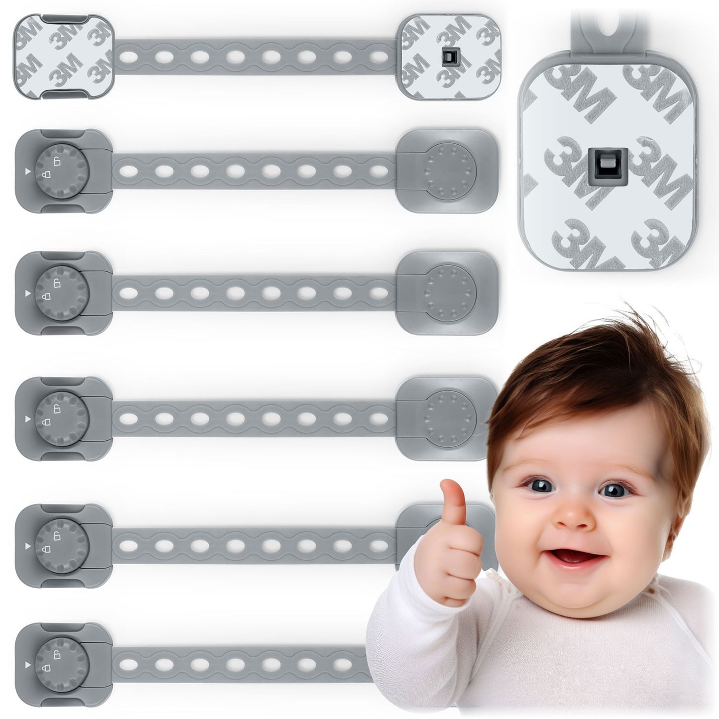 Child safety lock for cabinets Ricokids 798201, 6-pack, grey