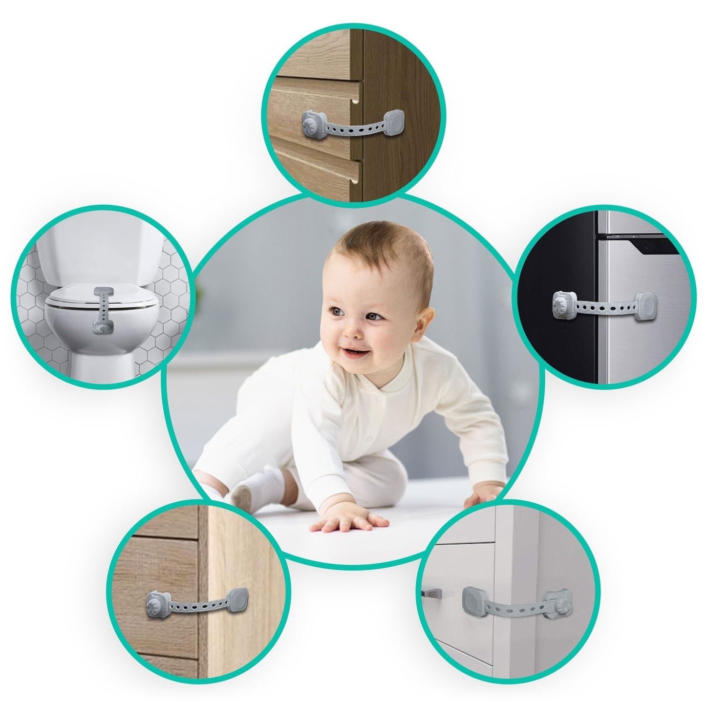 Child safety lock for cabinets Ricokids 798201, 6-pack, grey