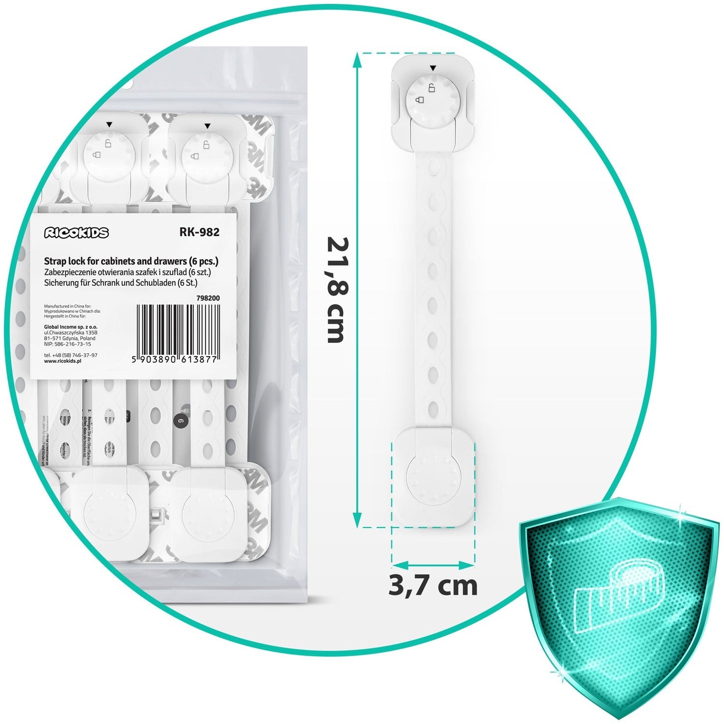 Child safety locks for cabinets Ricokids 798200 6-pack white