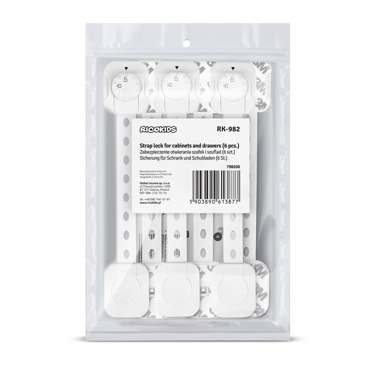 Child safety locks for cabinets Ricokids 798200 6-pack white