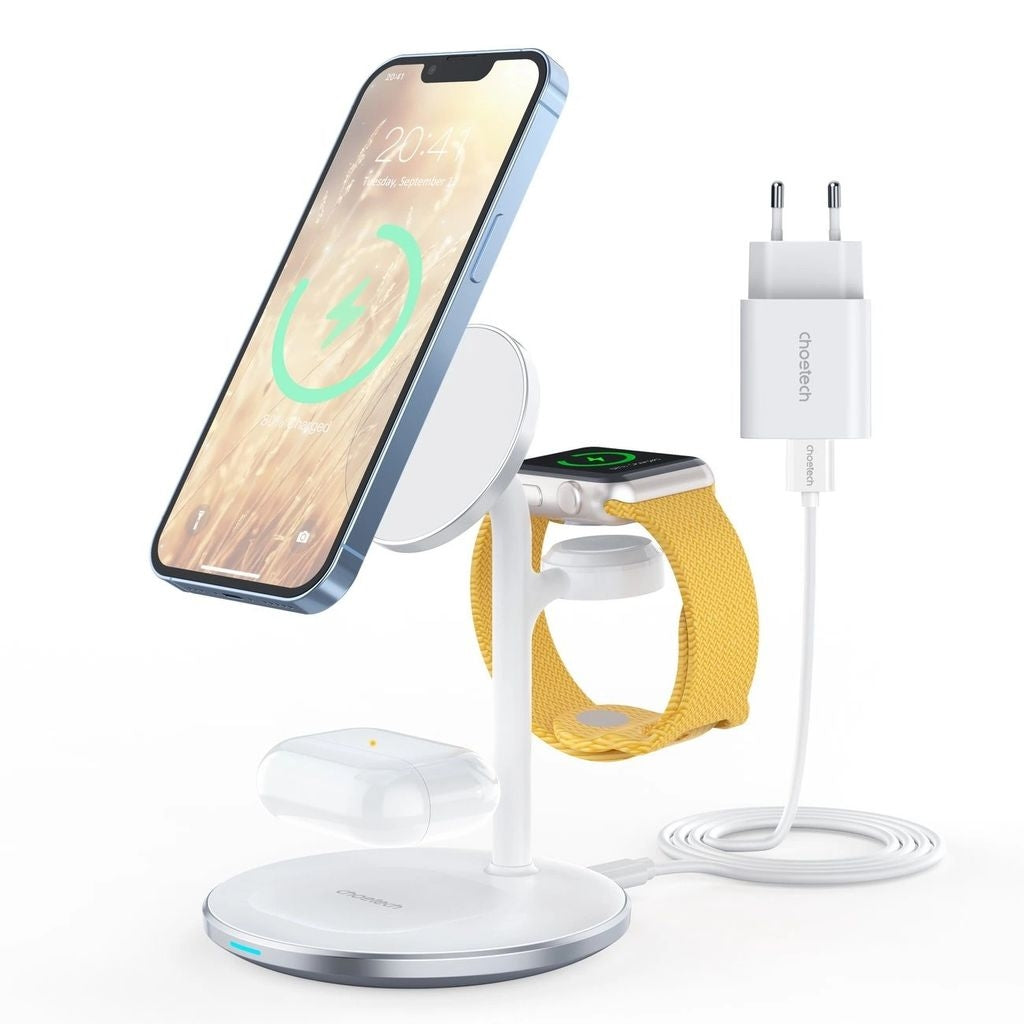 Choetech 3in1 Wireless Charging Station iPhone 12/13, AirPods Pro, Apple Watch - White