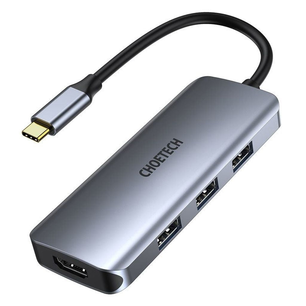Choetech 7in1 USB-C Hub, 3x USB-A/ SD/ TF/ HDMI 4K@30Hz/ USB-C - Gray