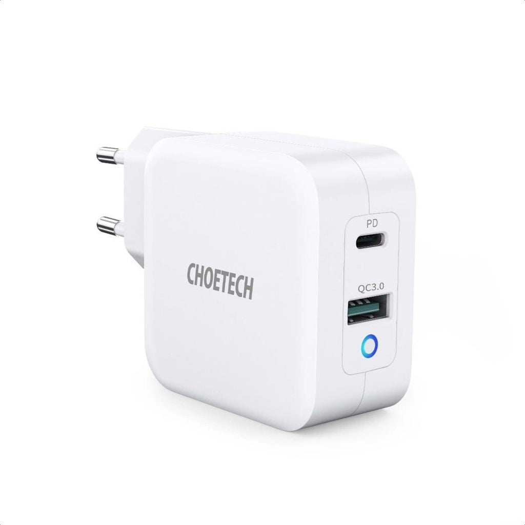 Choetech Fast Wall Charger USB-C PD / USB-A QC3.0, 65W, 3.25A - White