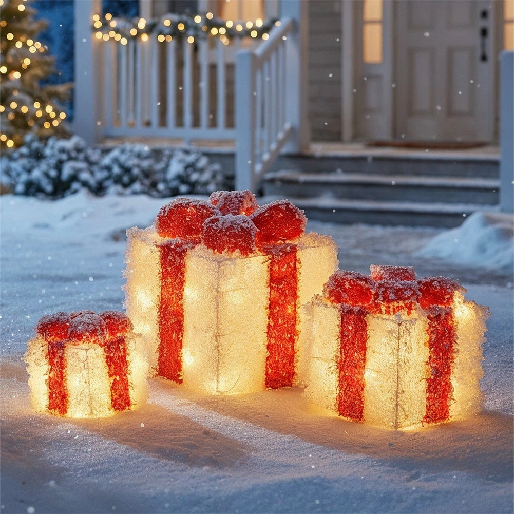 Christmas LED Gift Boxes, Set of 3, Indoor/Outdoor