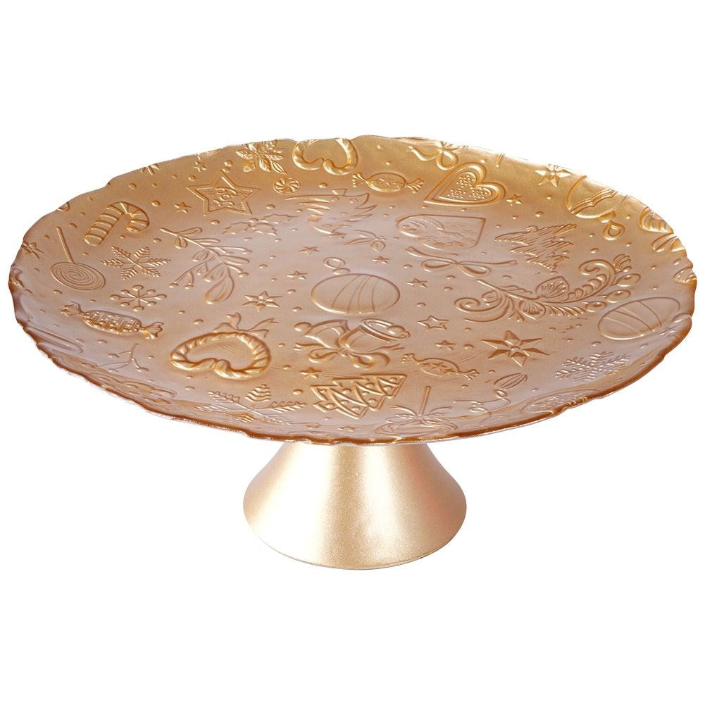 Christmas Motif Dish on Glass Foot, 28 cm - Perfect for Pastries