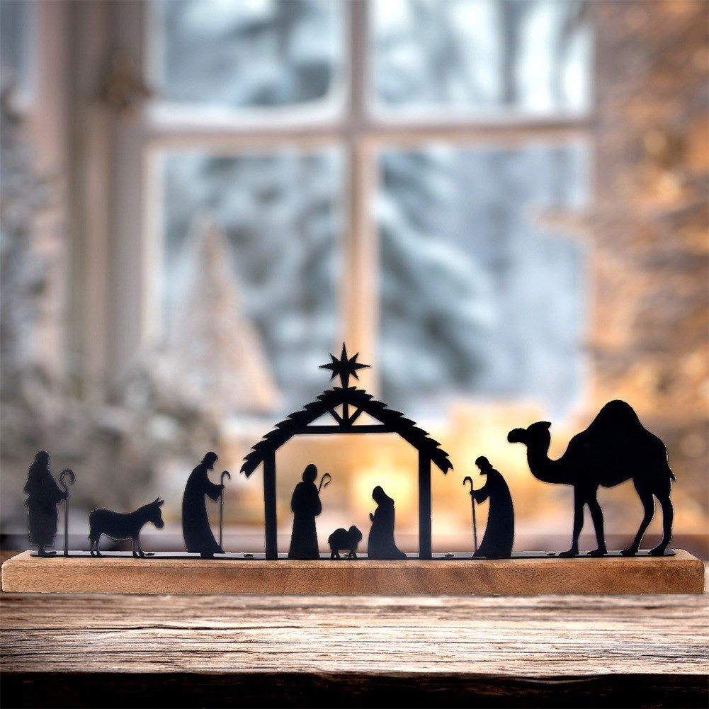 Christmas Nativity Scene, wooden and metal, MANGO, 51x5x18 cm