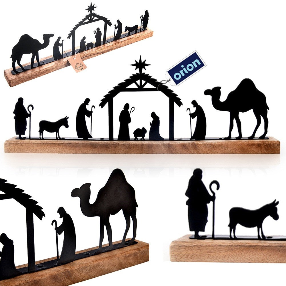 Christmas Nativity Scene, wooden and metal, MANGO, 51x5x18 cm