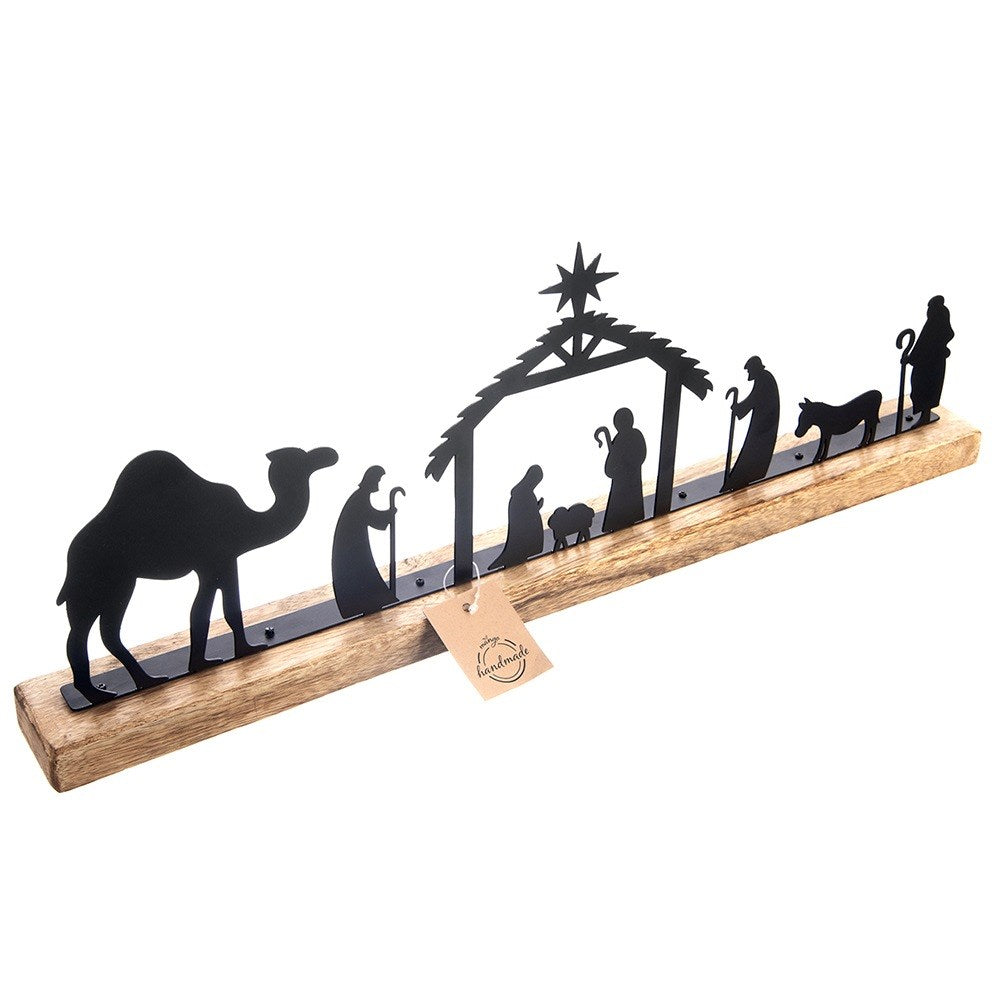 Christmas Nativity Scene, wooden and metal, MANGO, 51x5x18 cm