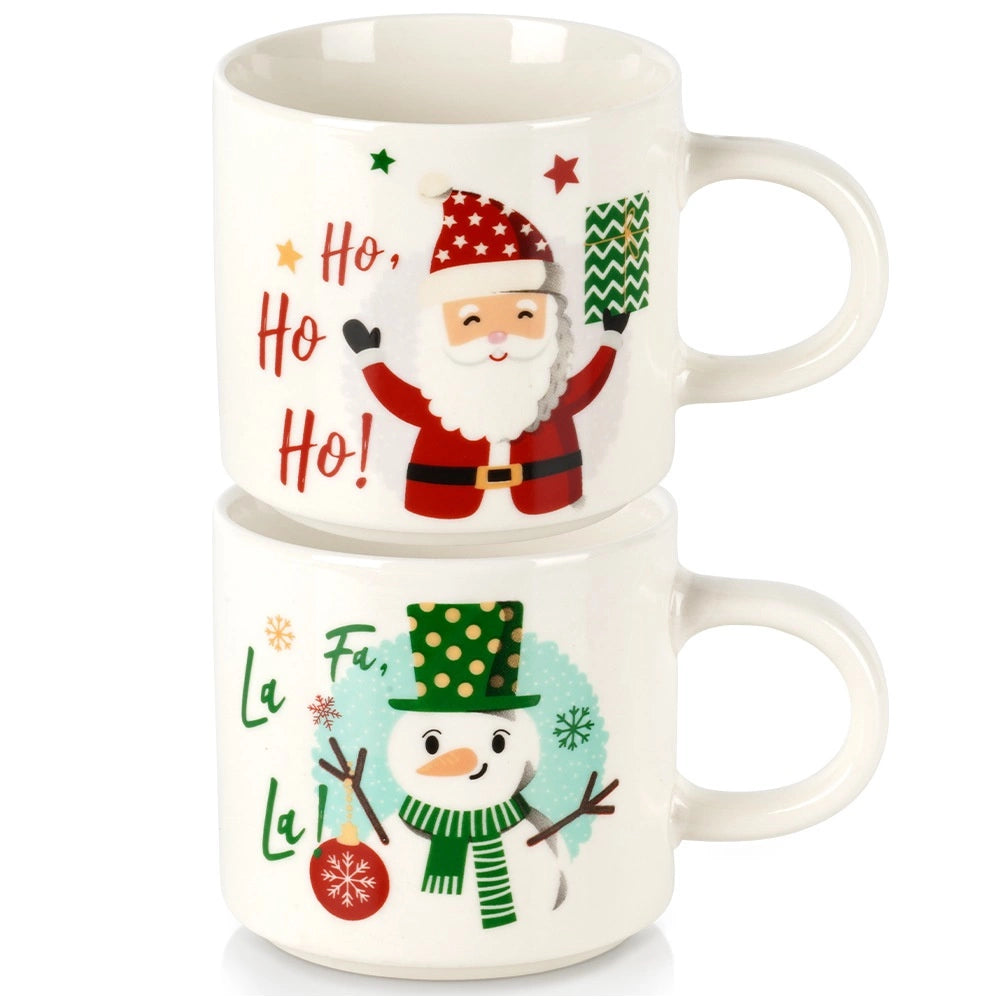 Christmas Porcelain Mugs Set, Santa & Snowman, 400ml, 2-Pack
