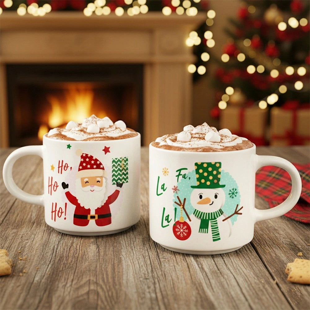 Christmas Porcelain Mugs Set, Santa & Snowman, 400ml, 2-Pack