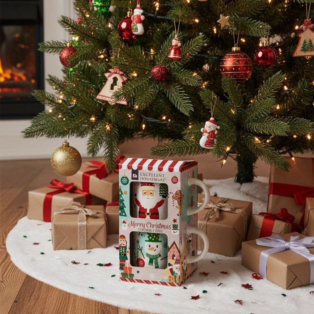 Christmas Porcelain Mugs Set, Santa & Snowman, 400ml, 2-Pack