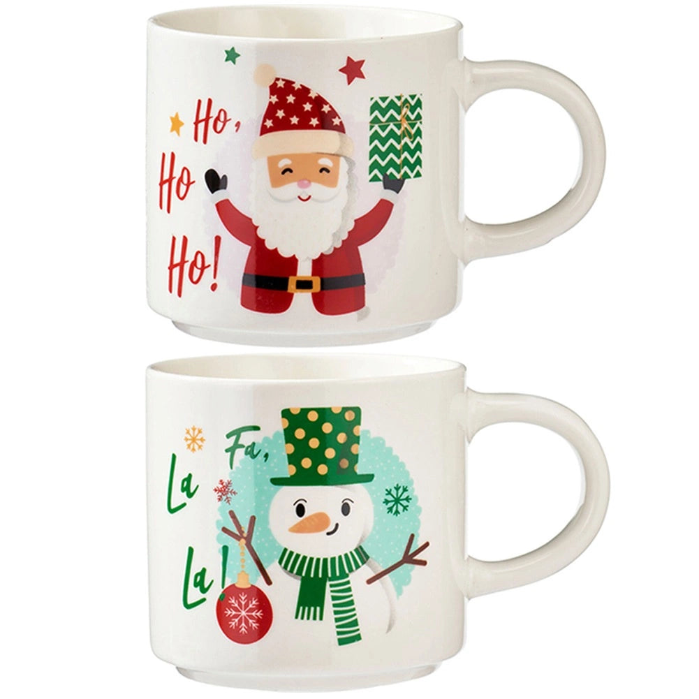 Christmas Porcelain Mugs Set, Santa & Snowman, 400ml, 2-Pack