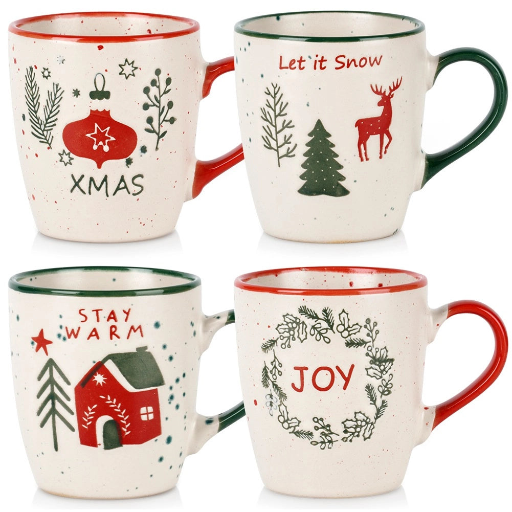 Christmas Stoneware Mugs Set, 180 ml, 4 Pieces