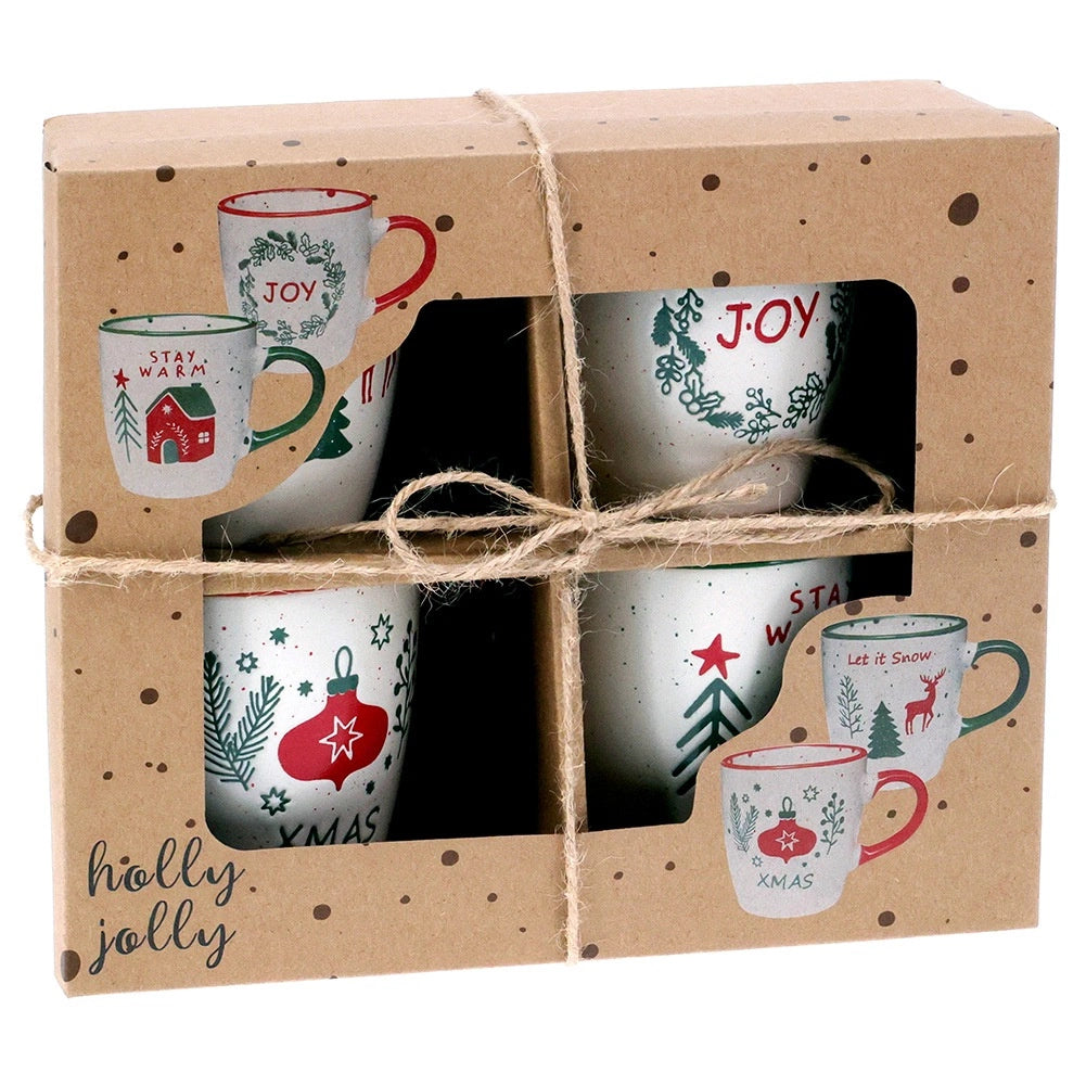 Christmas Stoneware Mugs Set, 180 ml, 4 Pieces