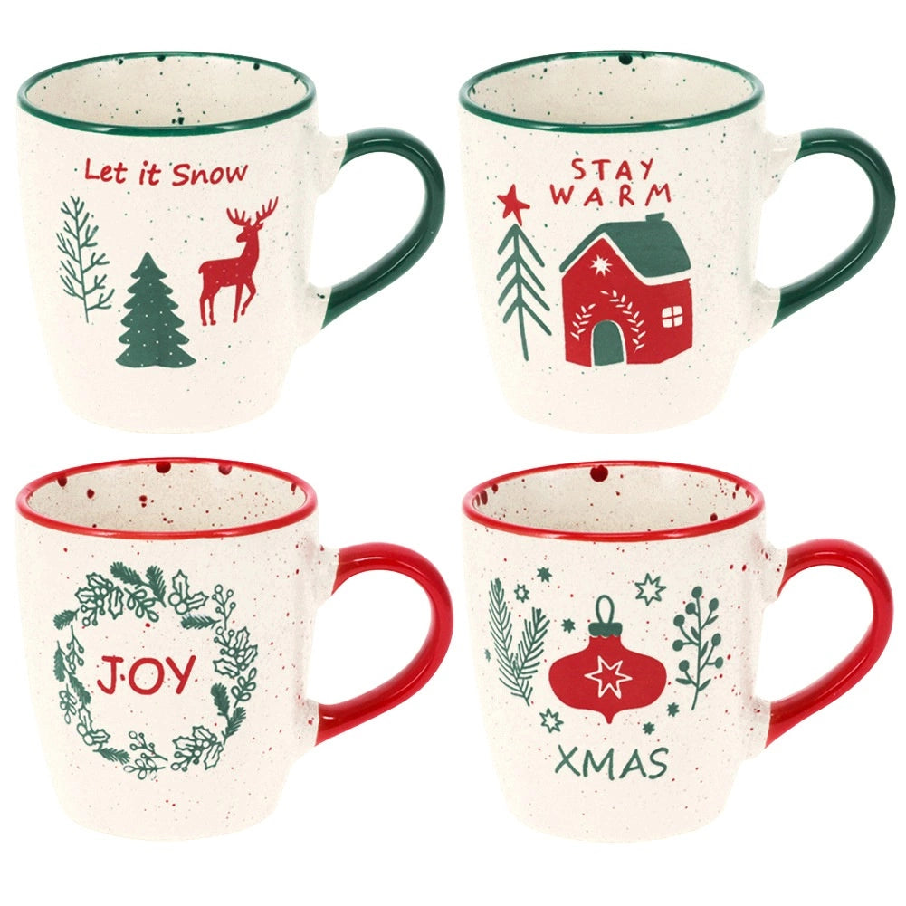 Christmas Stoneware Mugs Set, 180 ml, 4 Pieces