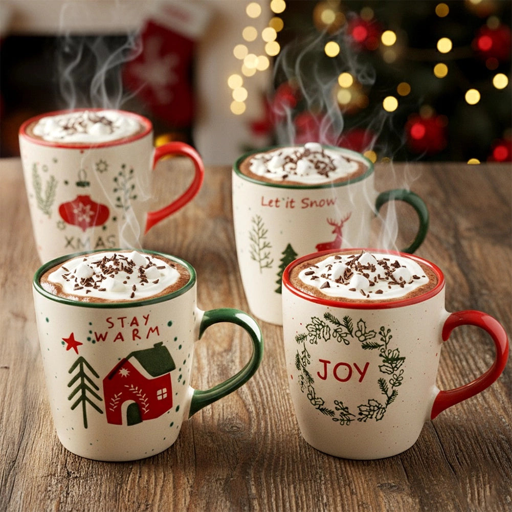 Christmas Stoneware Mugs Set, 180 ml, 4 Pieces