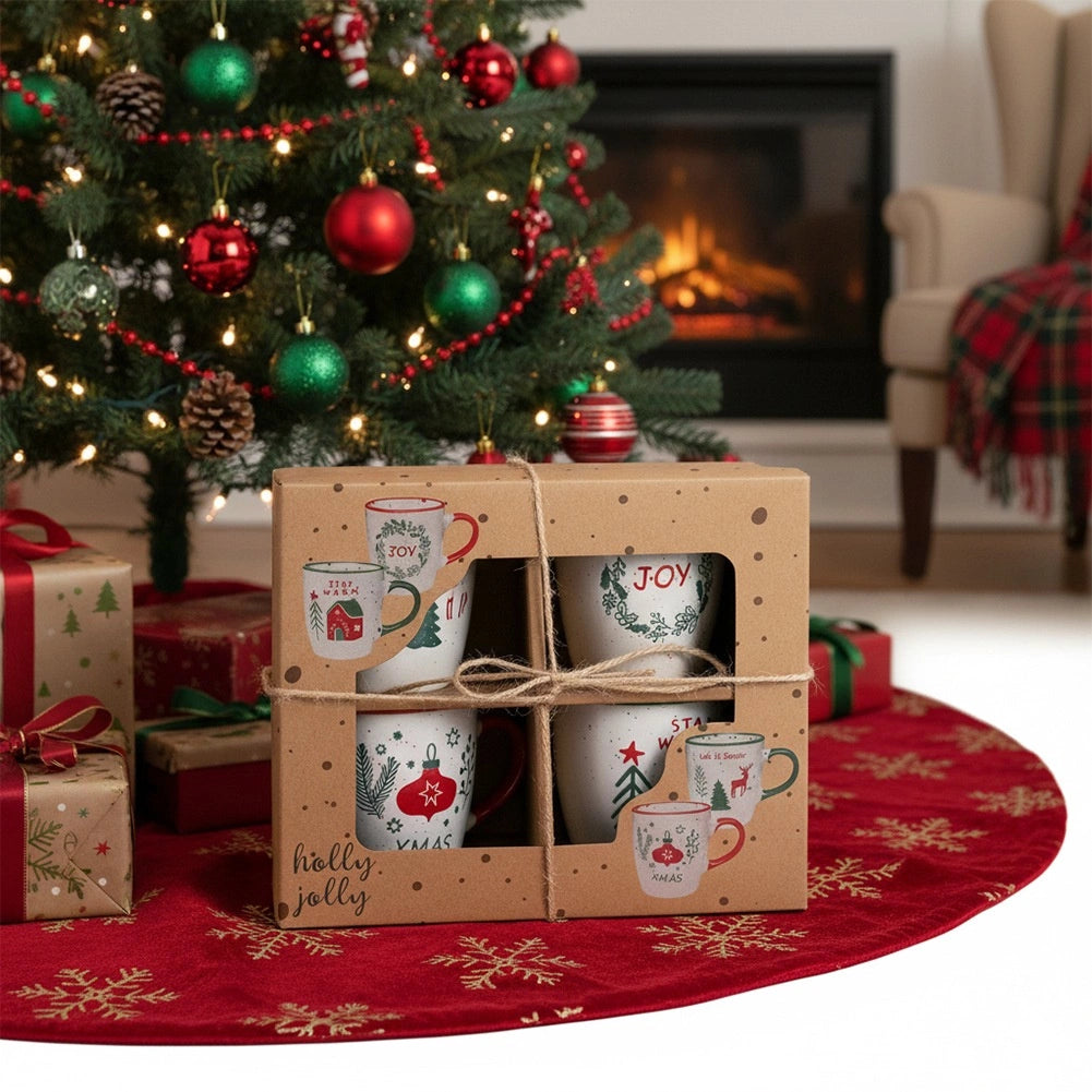 Christmas Stoneware Mugs Set, 180 ml, 4 Pieces