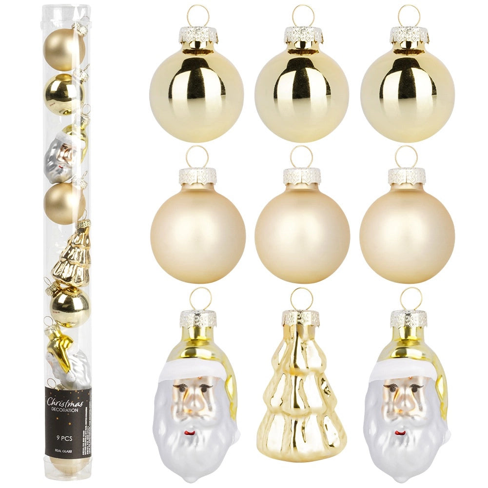 Christmas Tree Baubles, Gold, Shatterproof, 9-Piece Set