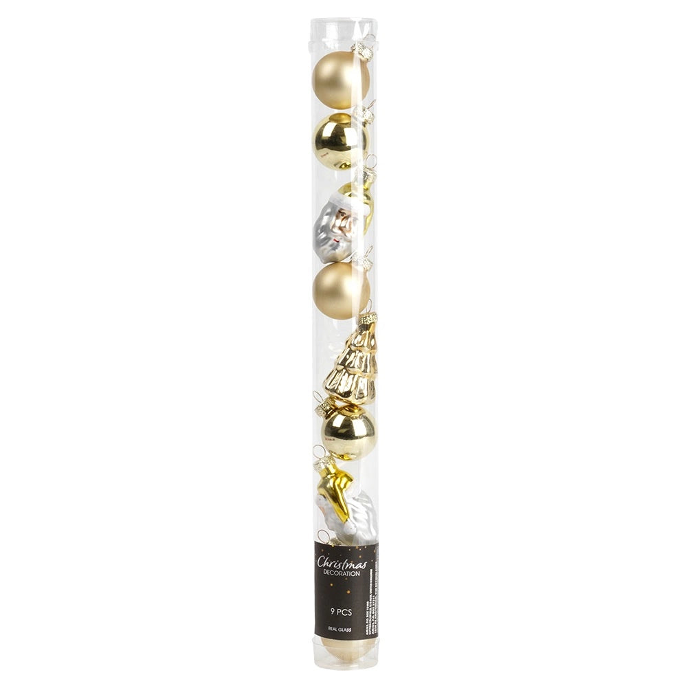 Christmas Tree Baubles, Gold, Shatterproof, 9-Piece Set