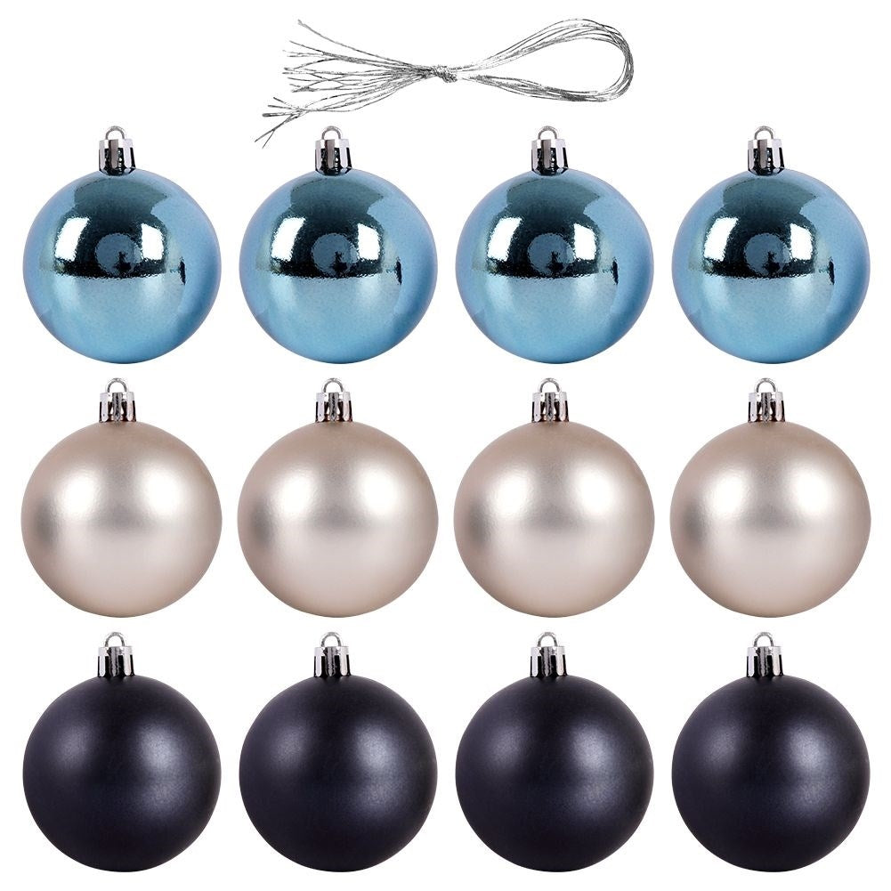Christmas Tree Baubles Set - 12 Unbreakable Baubles in Blue and Silver