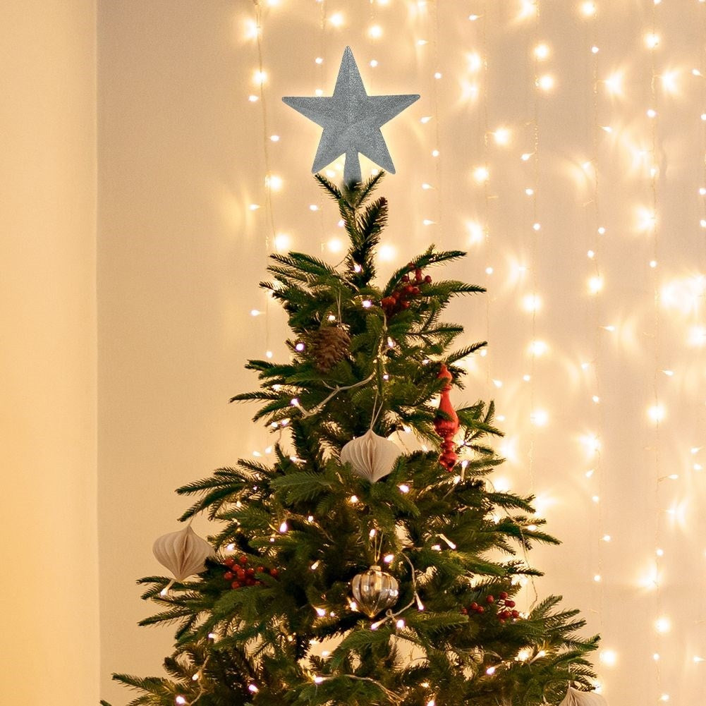 Christmas Tree Star in Silver with Glitter for a Magical Christmas