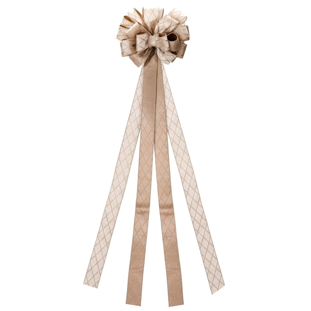 Christmas Tree Topper Bow, Beige Glitter, 130x33 cm