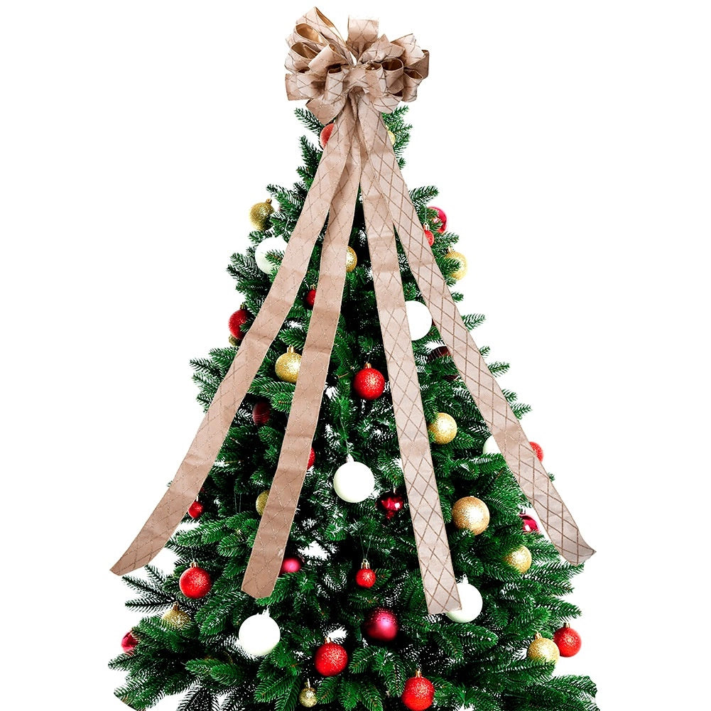 Christmas Tree Topper Bow, Beige Glitter, 130x33 cm