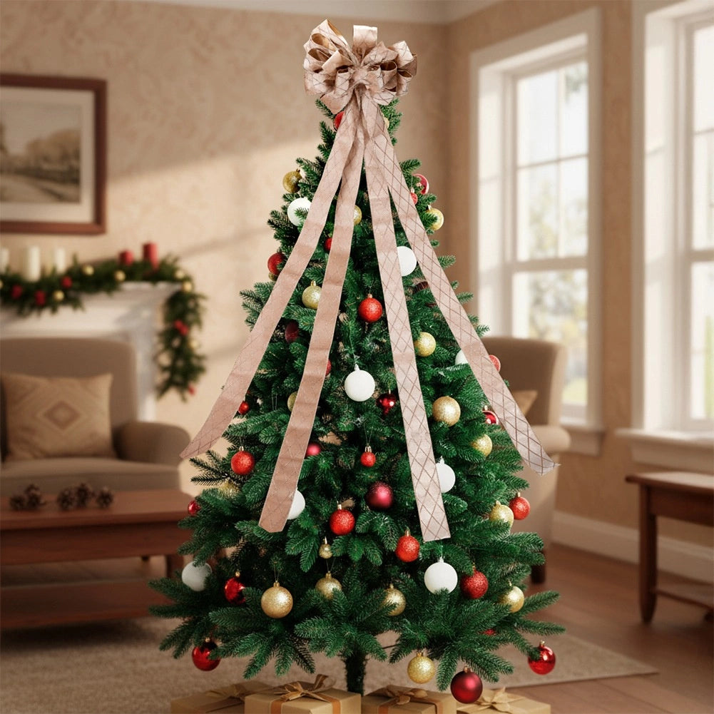 Christmas Tree Topper Bow, Beige Glitter, 130x33 cm