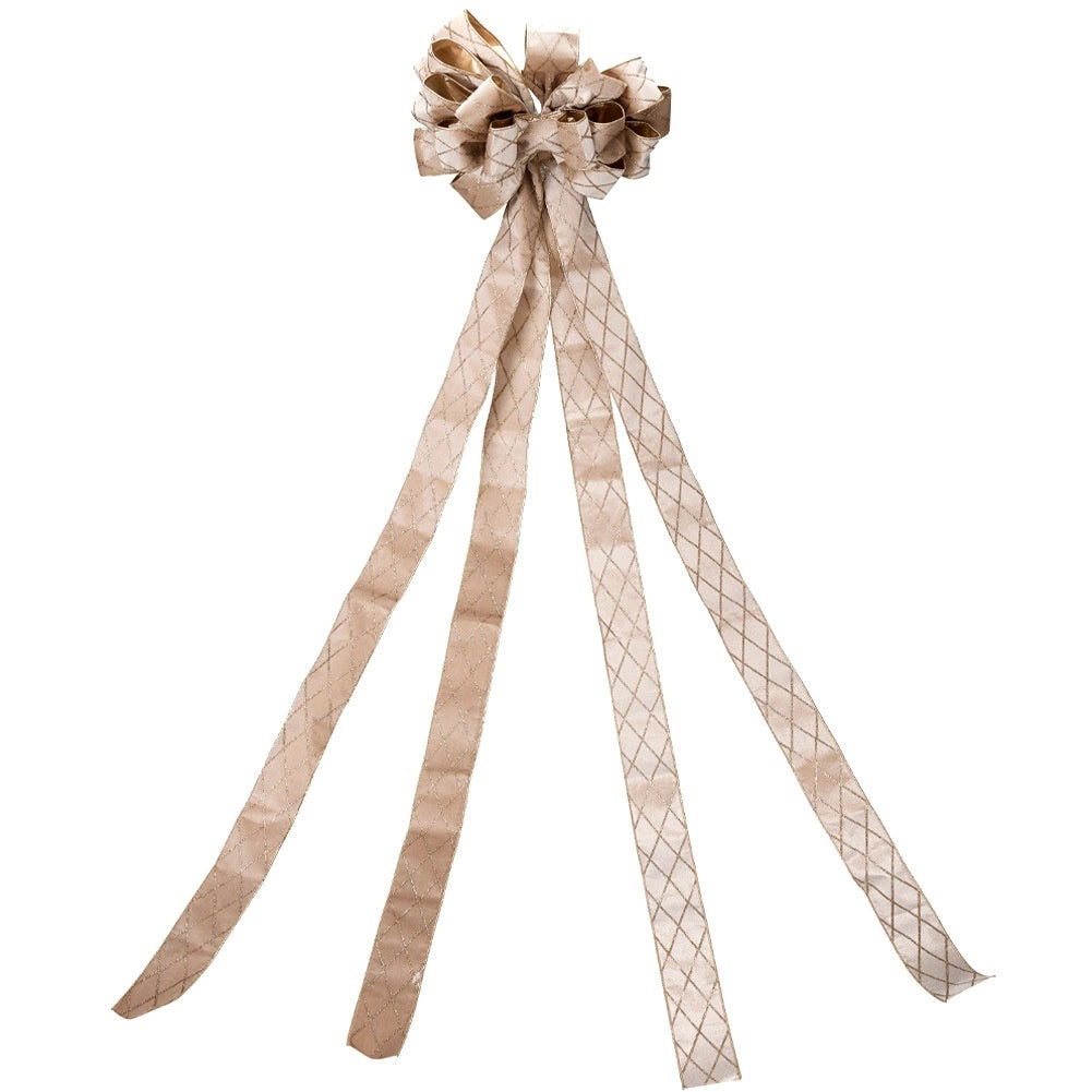 Christmas Tree Topper Bow, Beige Glitter, 130x33 cm