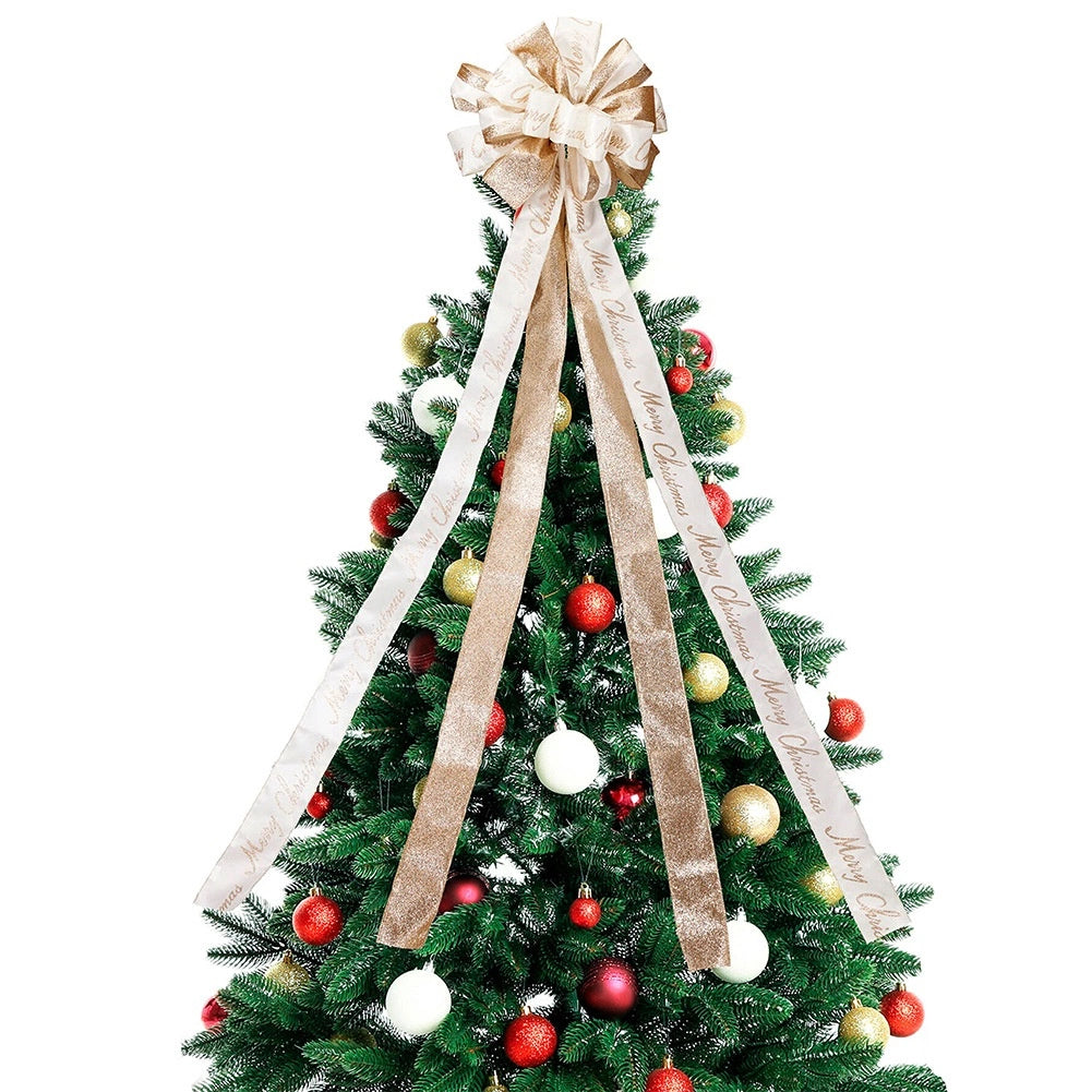 Christmas Tree Topper Bow, Cream Gold, 130x33 cm