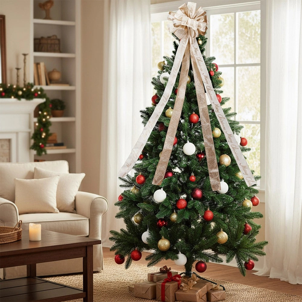 Christmas Tree Topper Bow, Cream Gold, 130x33 cm